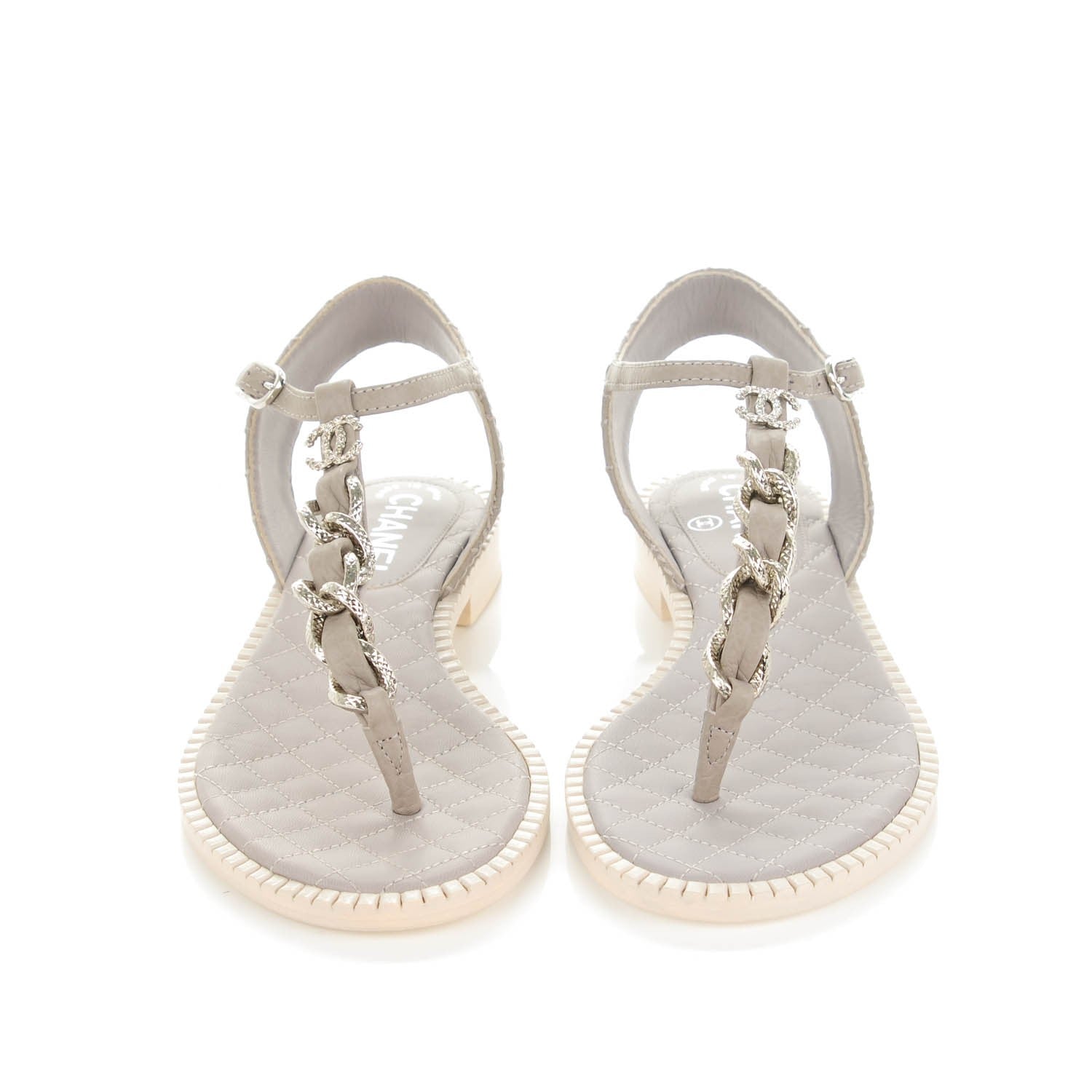 Chanel Calfskin CC Chain Thong Sandals 36 Grey 2 of 8