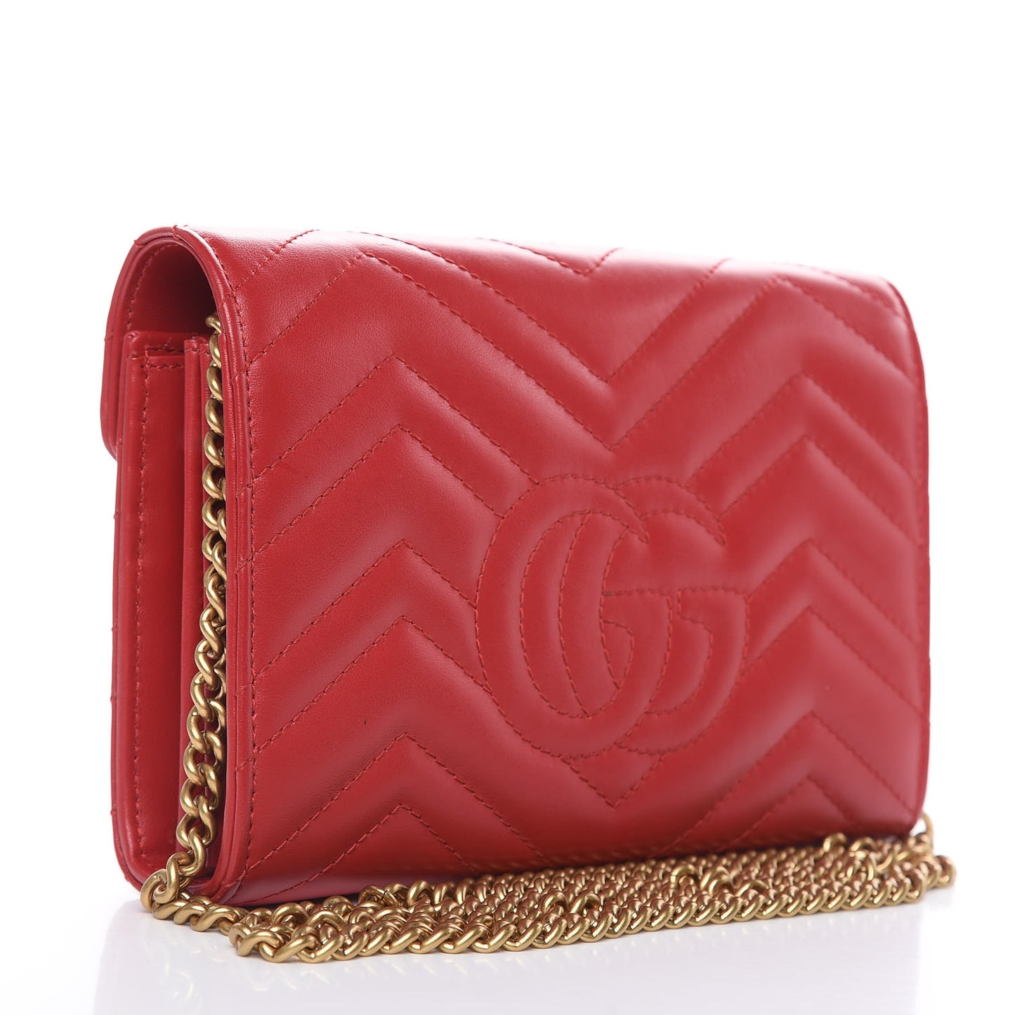 Calfskin Matelasse GG Marmont Chain Wallet Hibiscus Red