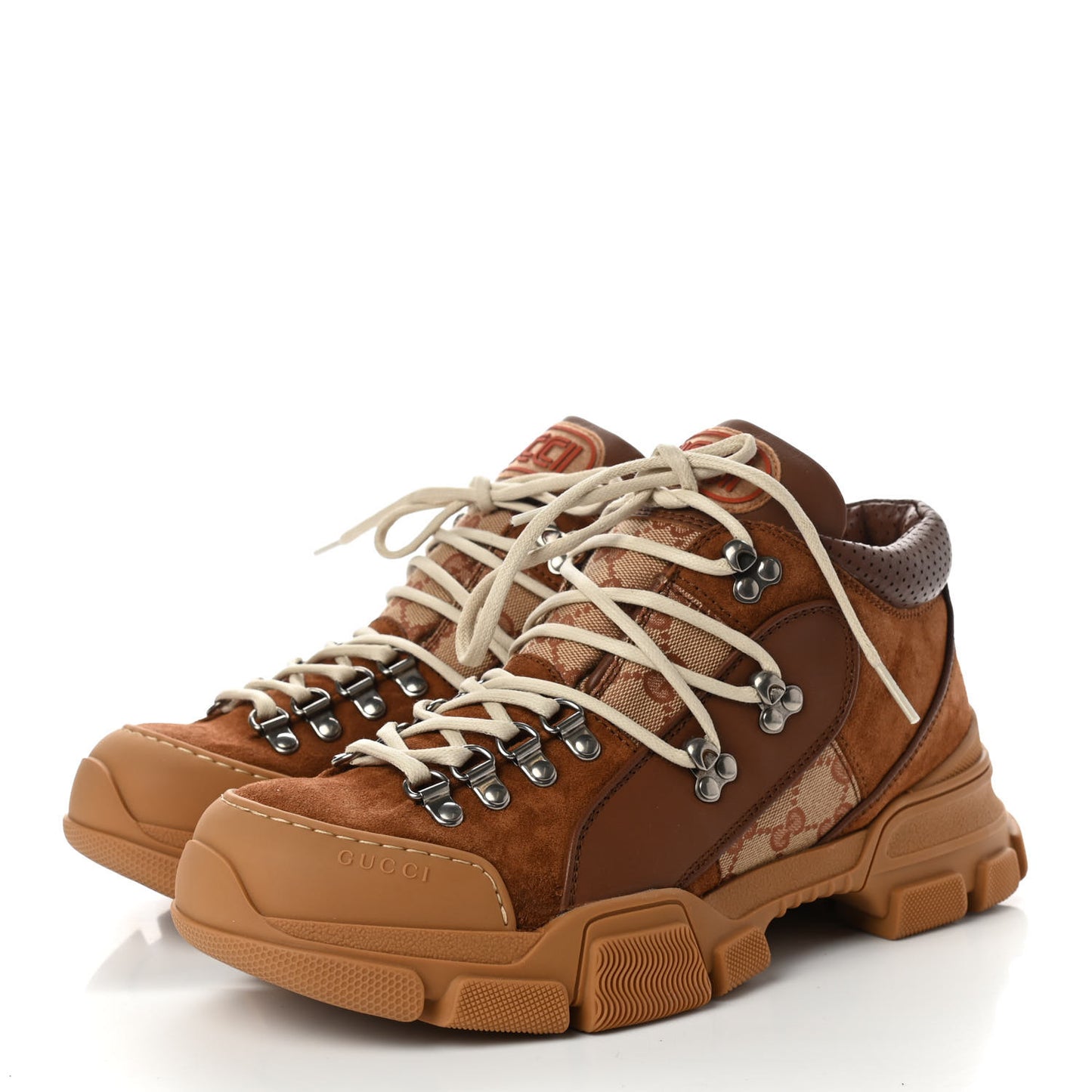 X SEGA Suede Calfskin GG Monogram Mens Flashtrek Sneakers 8.5 New Cuir Beige Ruggine