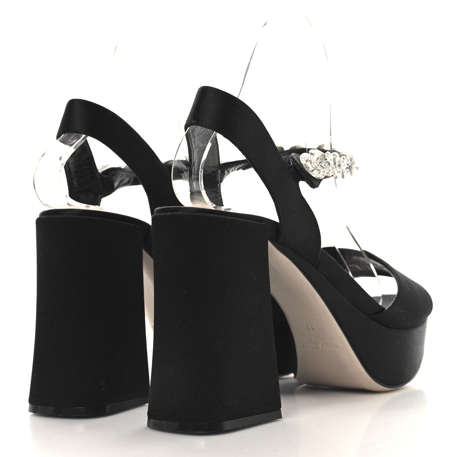 Miu Miu Satin Crystal Platform Sandals 37 Black 5 of 8