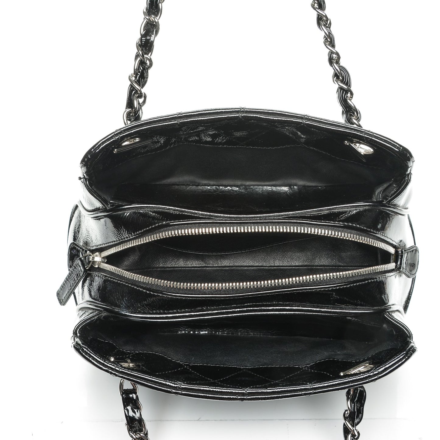 Patent Quilted Tote Black