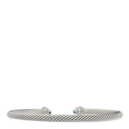 David Yurman Sterling Silver 18K Yellow Gold Blue Topaz 4mm Cable Classics Bracelet 2 of 3