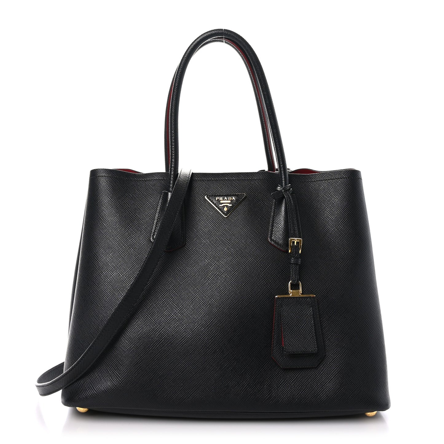 Saffiano Cuir Large Double Bag Black Fuoco