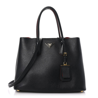 Prada Saffiano Cuir Large Double Bag Black Fuoco 1 of 9