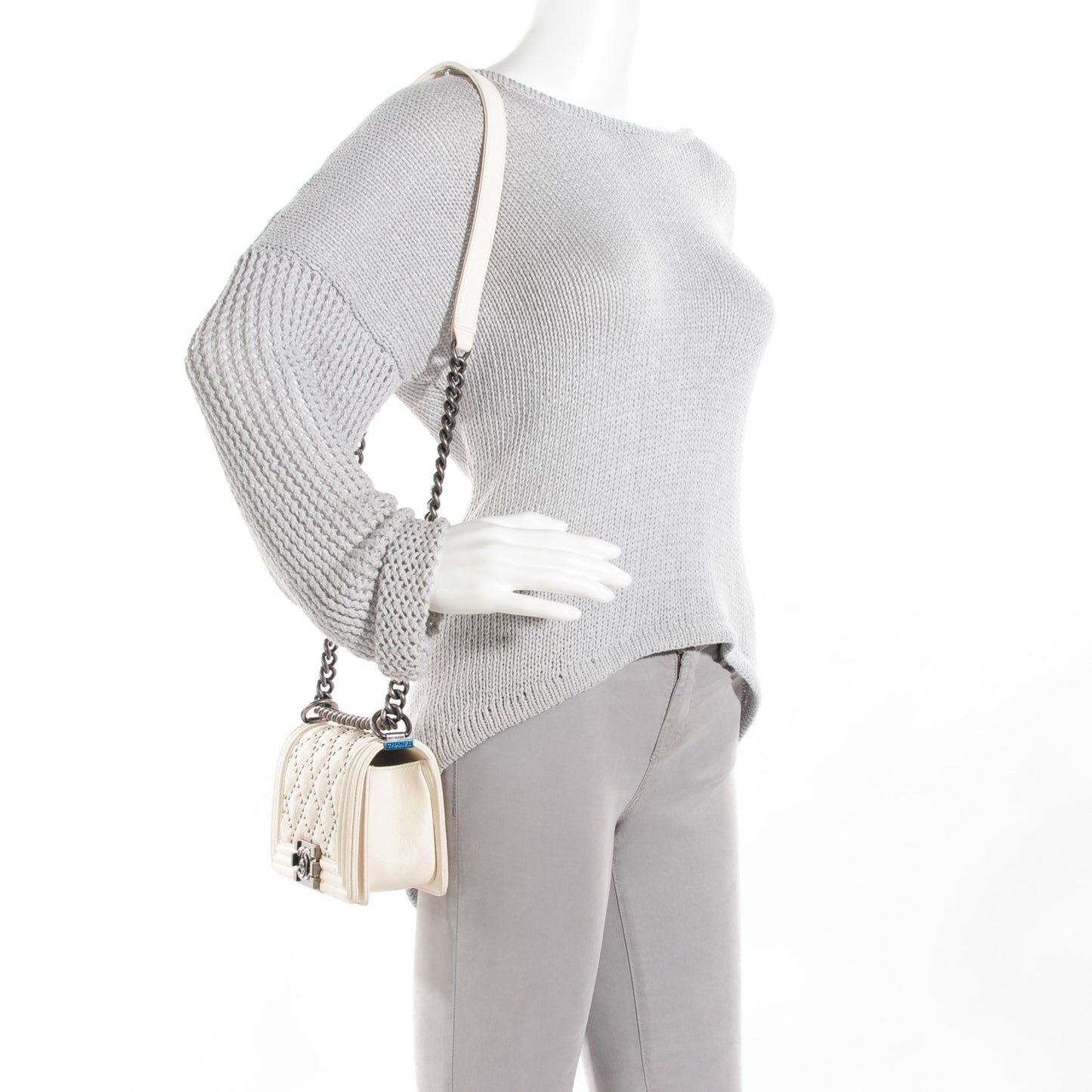 Crumpled Lambskin Small Studded Boy Flap White