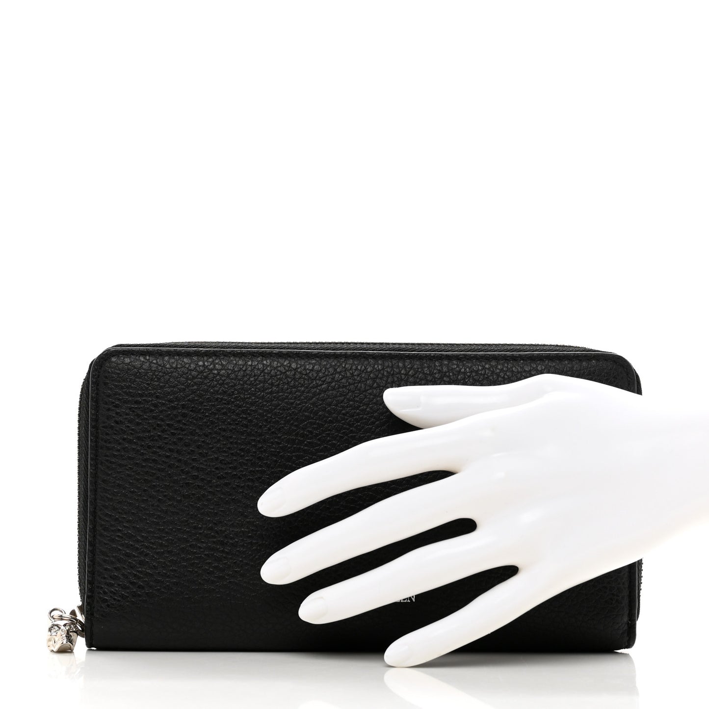 Pebbled Calfskin Skull Continental Zip Wallet Black