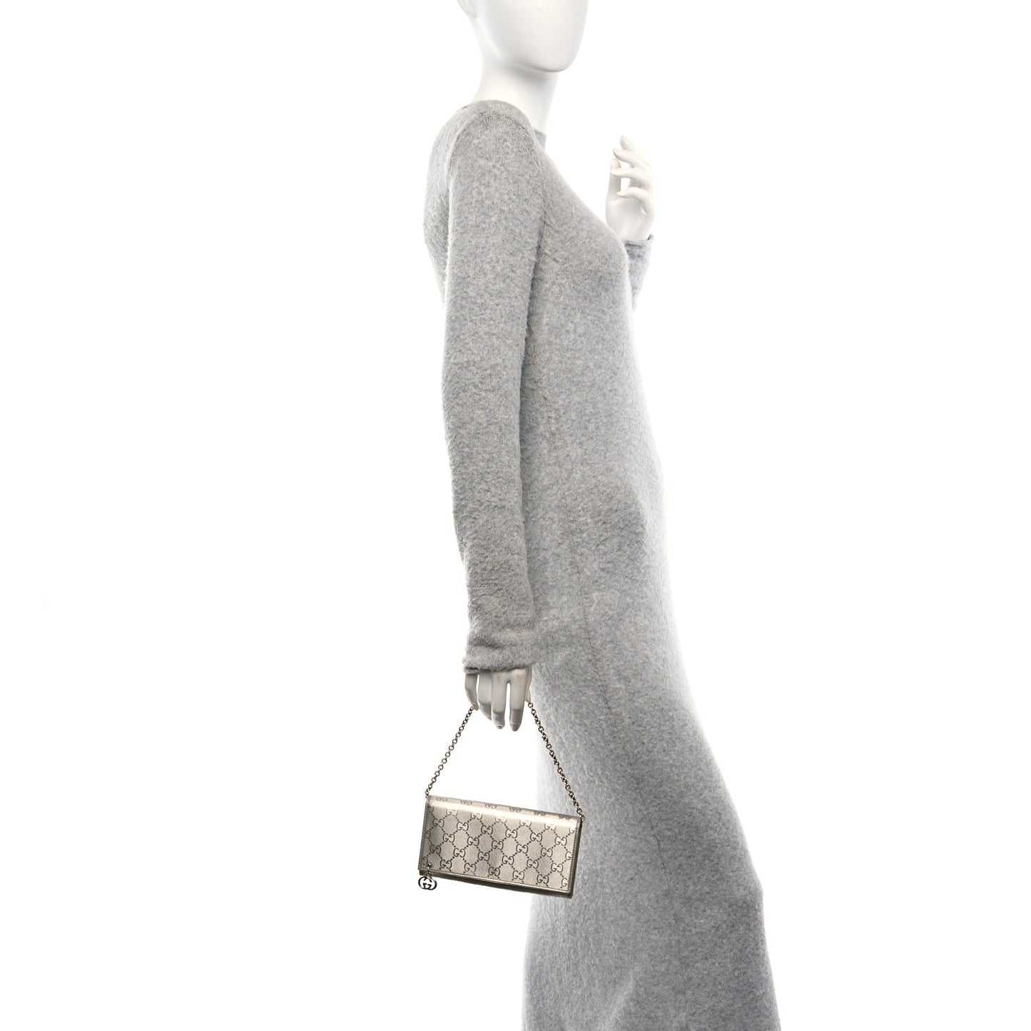Imprime Monogram GG Pierce Chain Clutch Wallet Silver