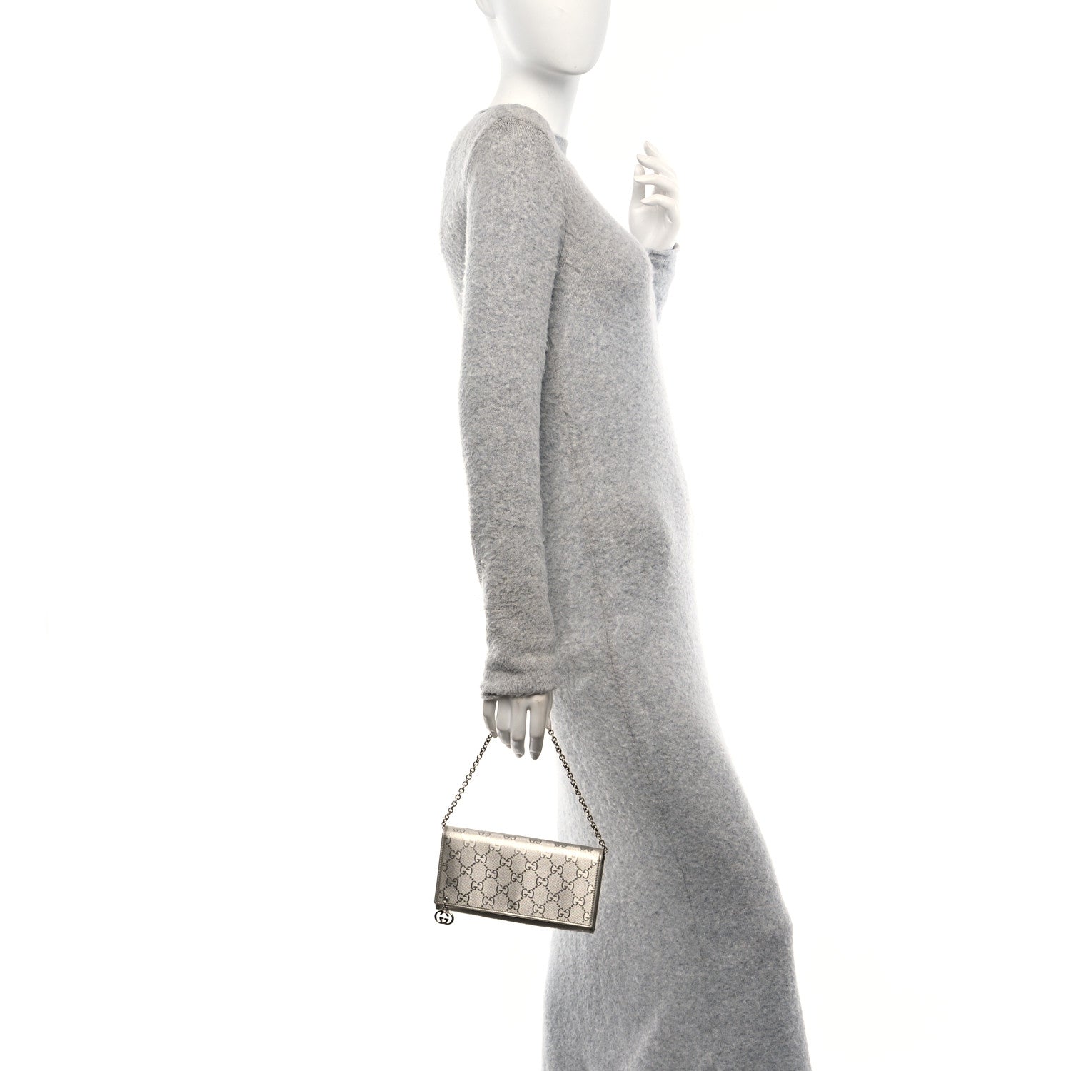 Gucci Imprime Monogram GG Pierce Chain Clutch Wallet Silver 2 of 10
