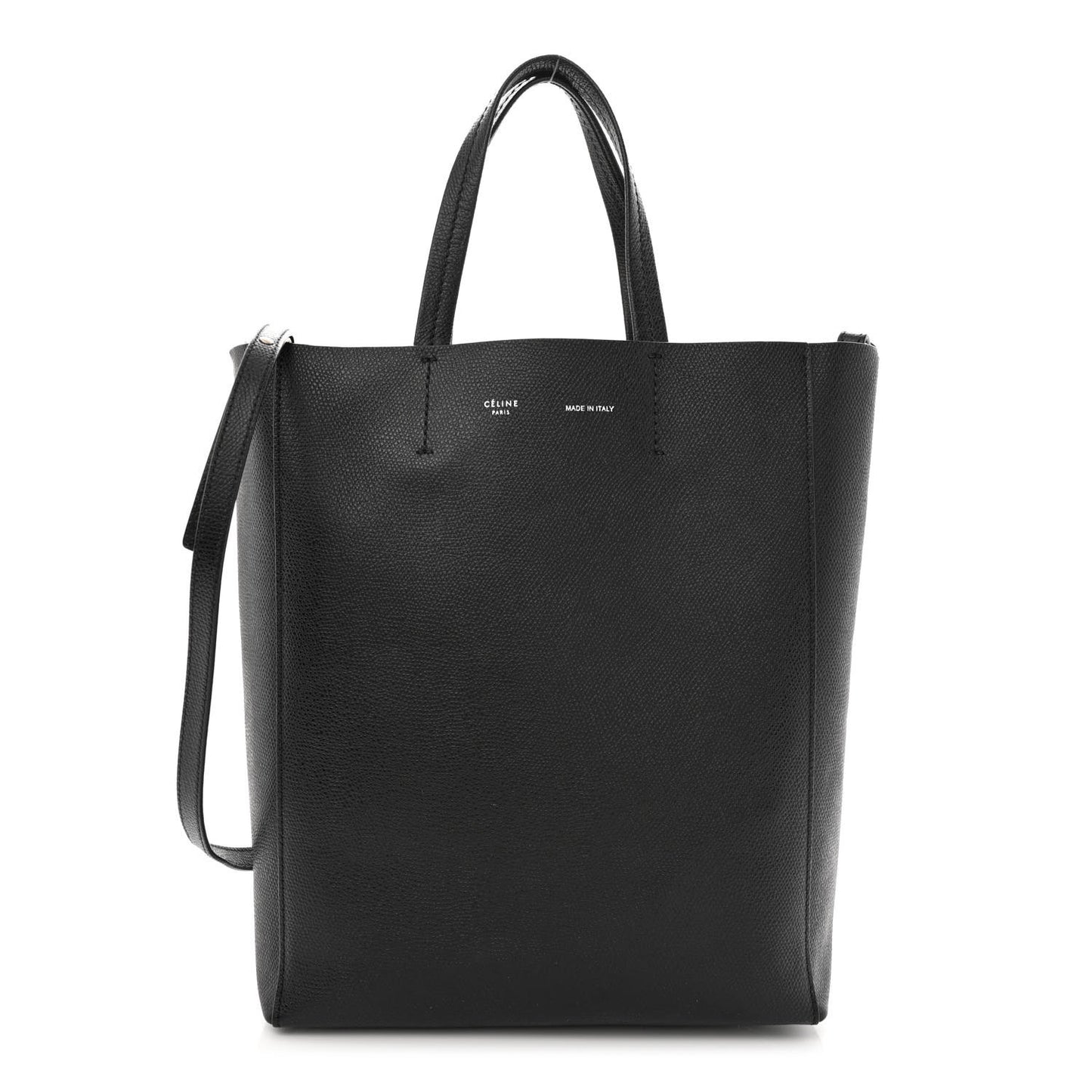 Grained Calfskin Small Vertical Cabas Black