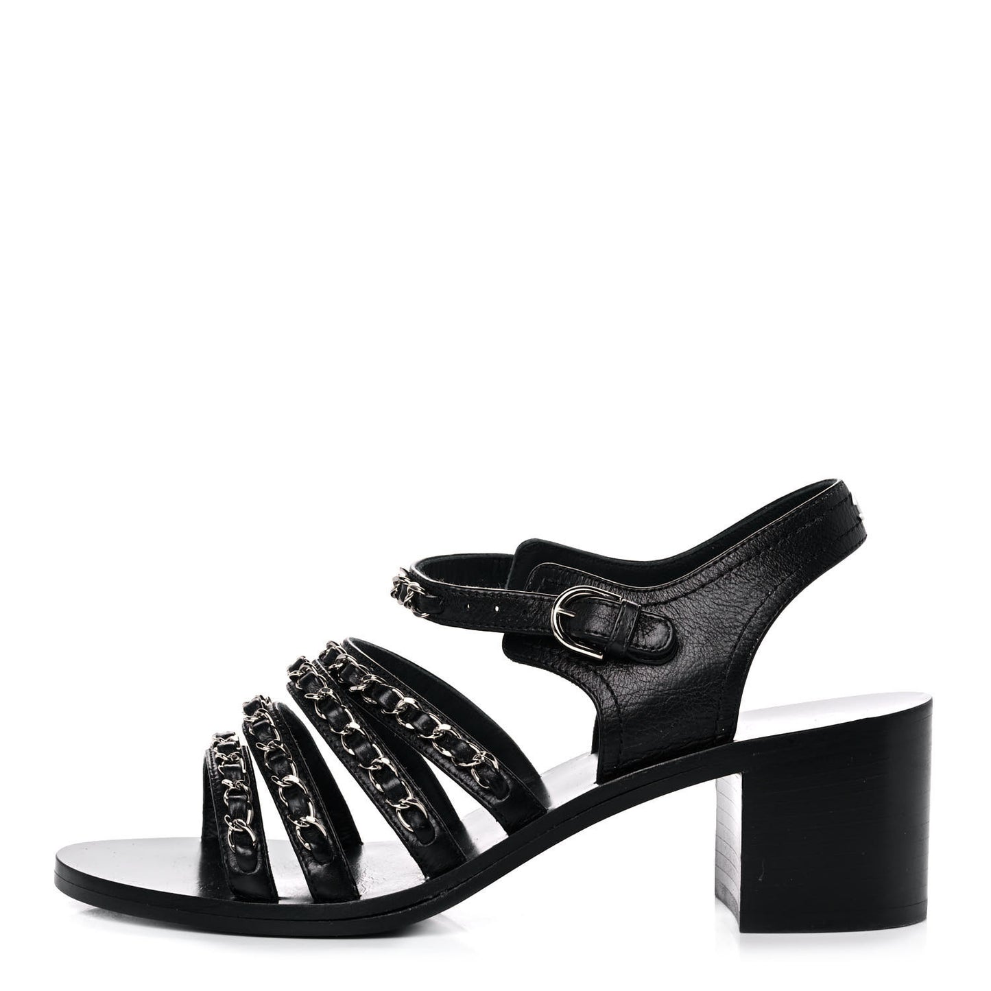 Calfskin Chain Sandals 37.5 Black
