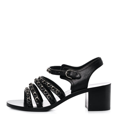 Chanel Calfskin Chain Sandals 37.5 Black 1 of 10