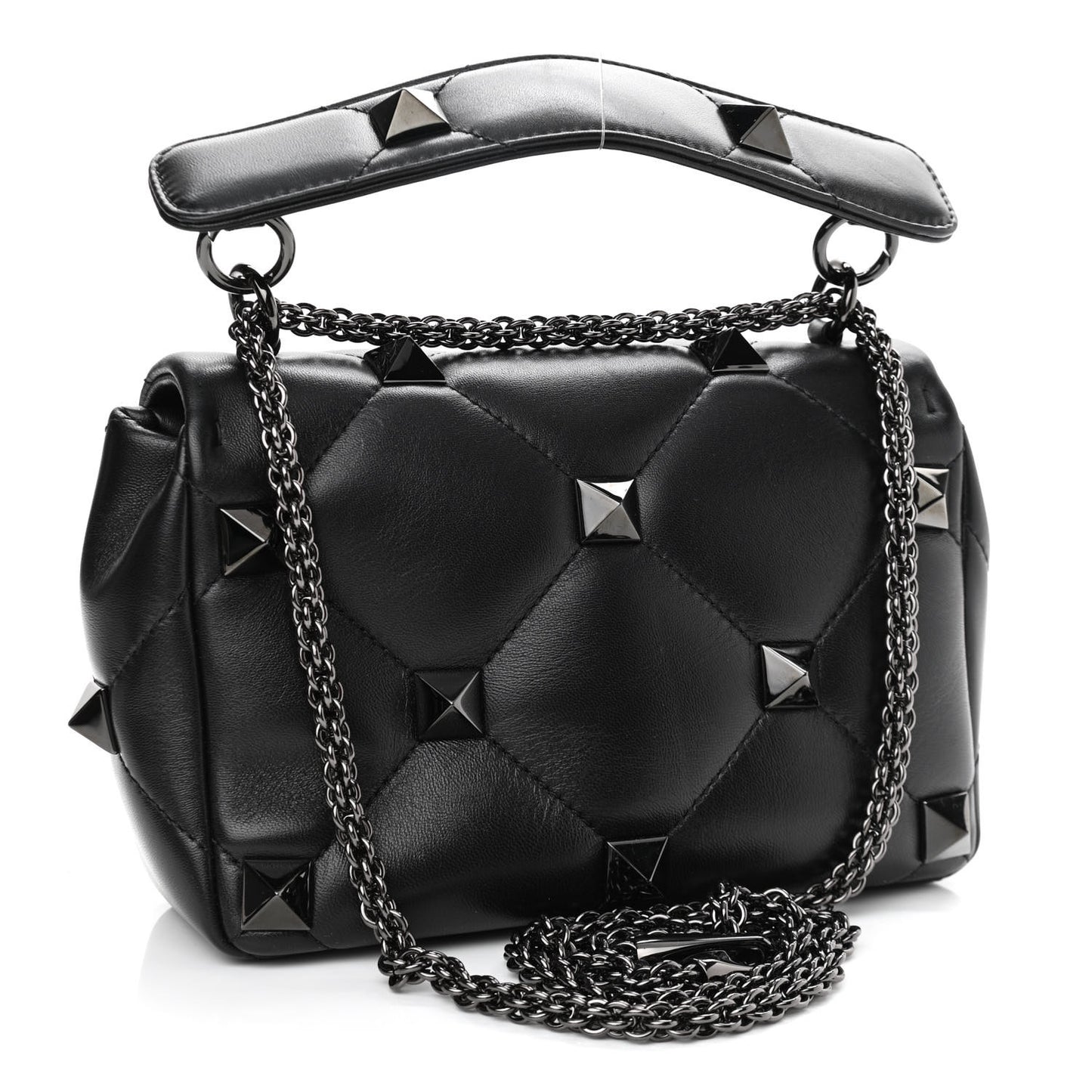 Nappa Monochrome Medium Roman Stud Shoulder Bag Black