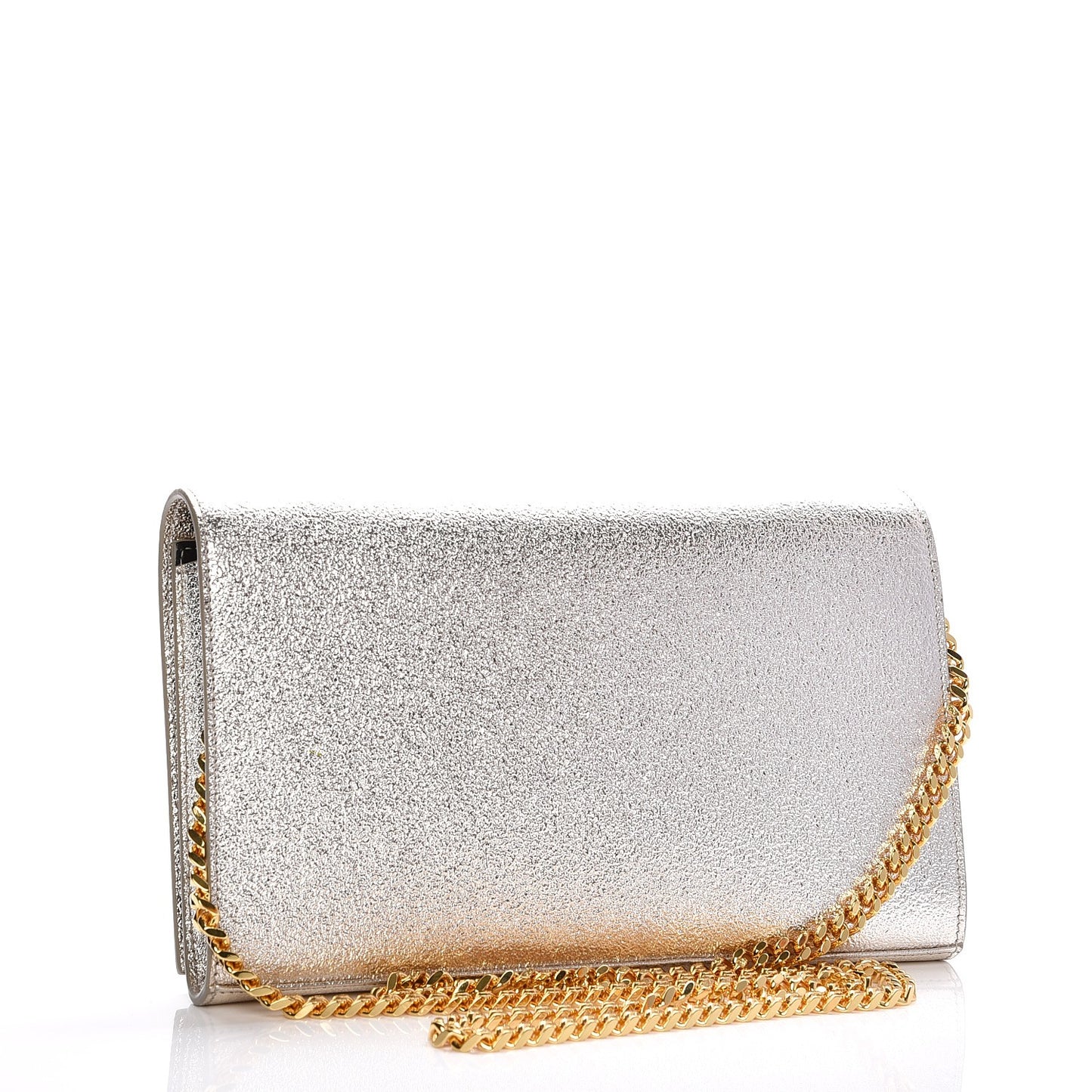 Metallic Calfskin Monogram Chain Wallet Platine