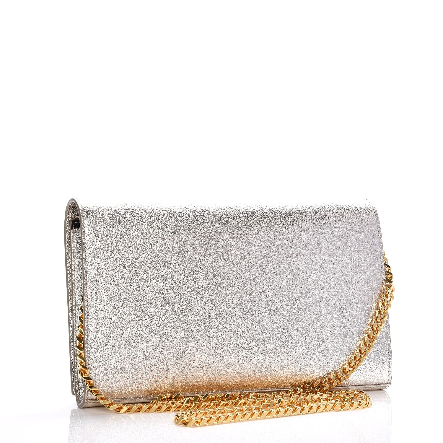 Saint Laurent Metallic Calfskin Monogram Chain Wallet Platine 3 of 7