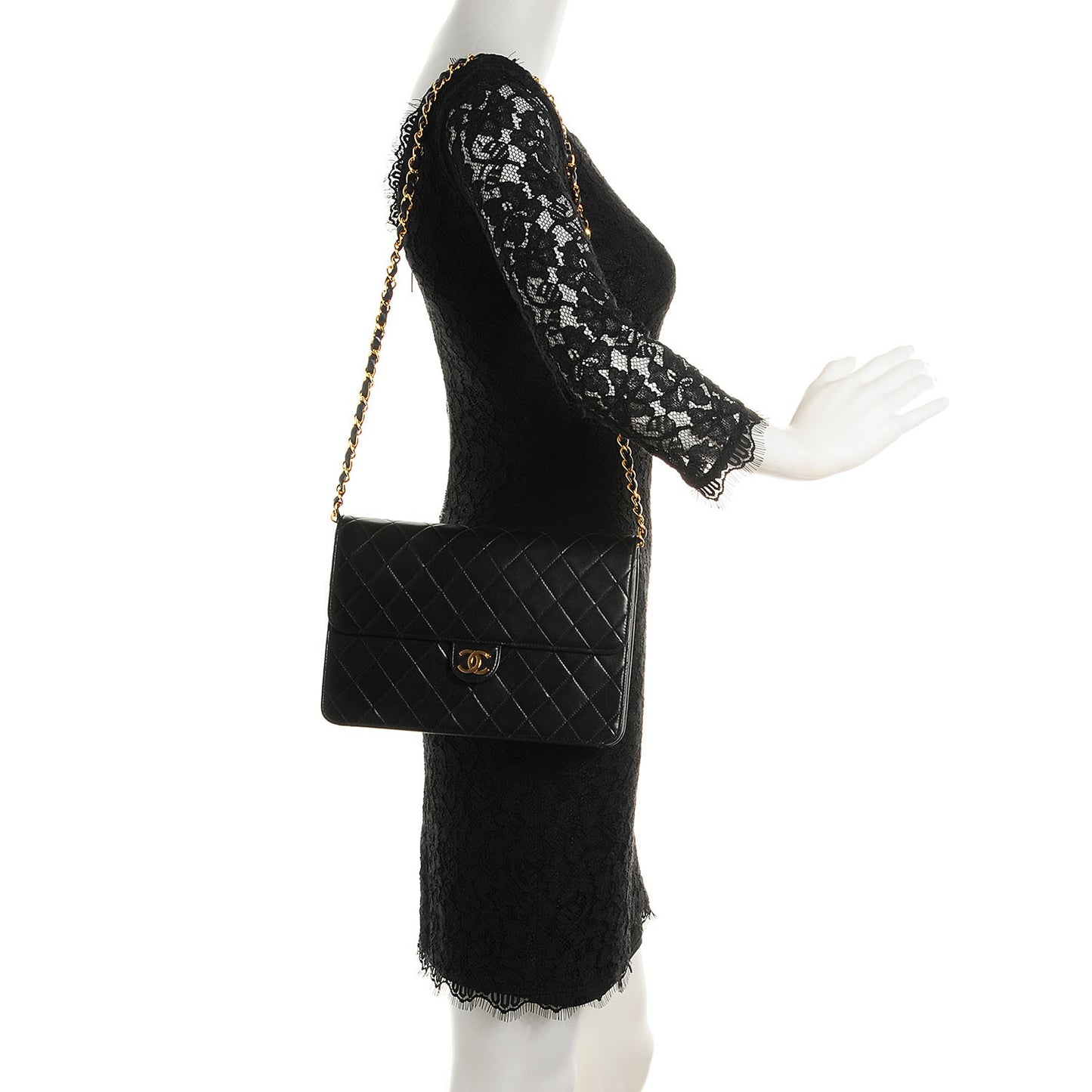 Lambskin Quilted Medium Single Flap Black