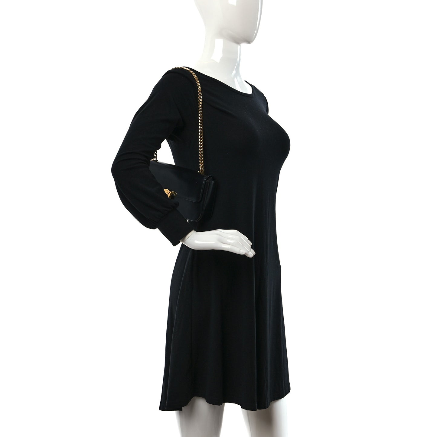 Shiny Calfskin Triomphe Chain Shoulder Bag Black