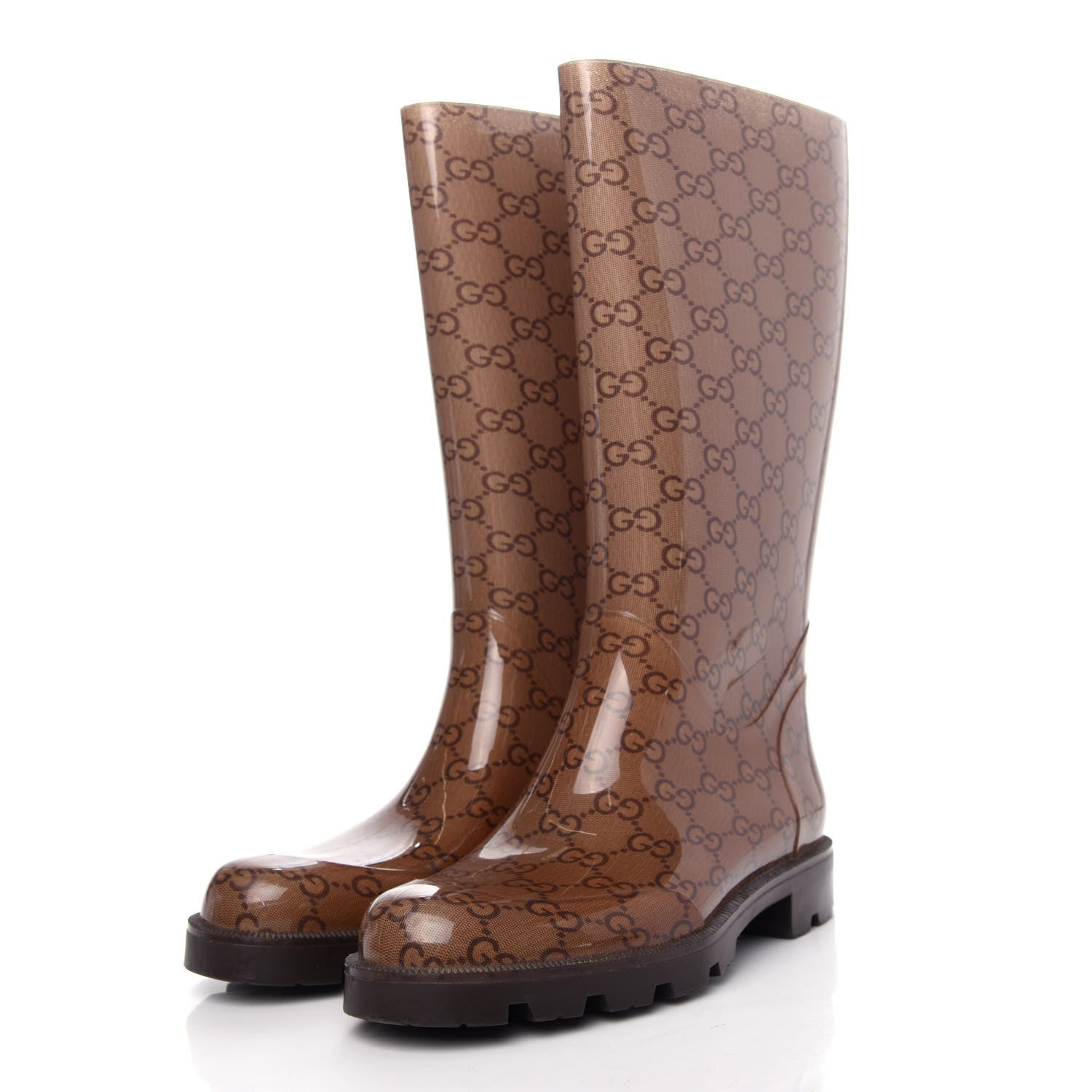 Gucci Rubber Monogram Edinburg Rain Boots 35 Transparent Cocoa 3 of 9