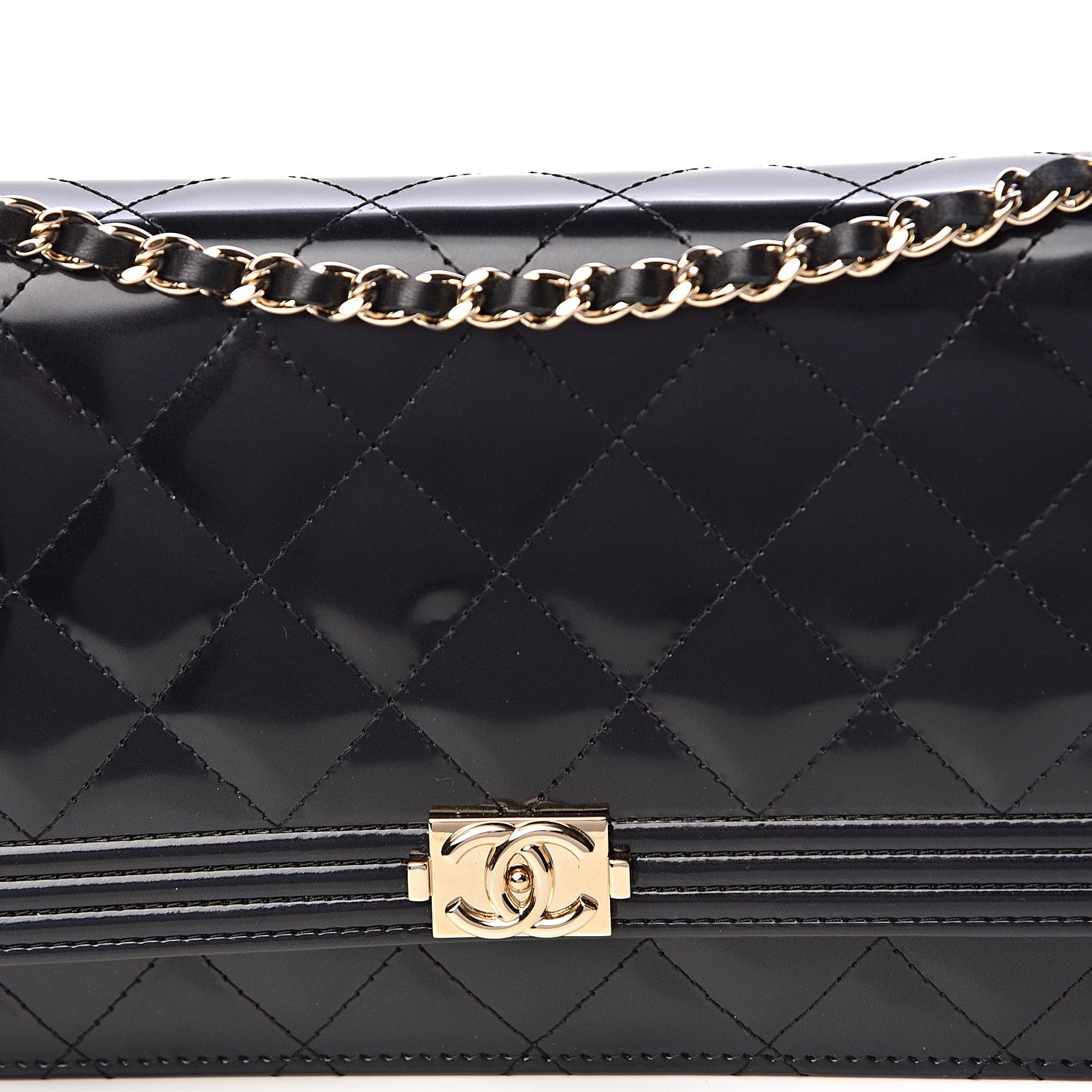 Chanel Patent Calfskin Quilted Boy Wallet On Chain WOC Black 12 of 12