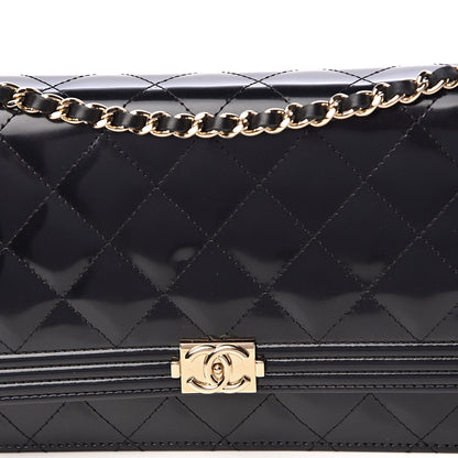 Chanel Patent Calfskin Quilted Boy Wallet On Chain WOC Black 12 of 12