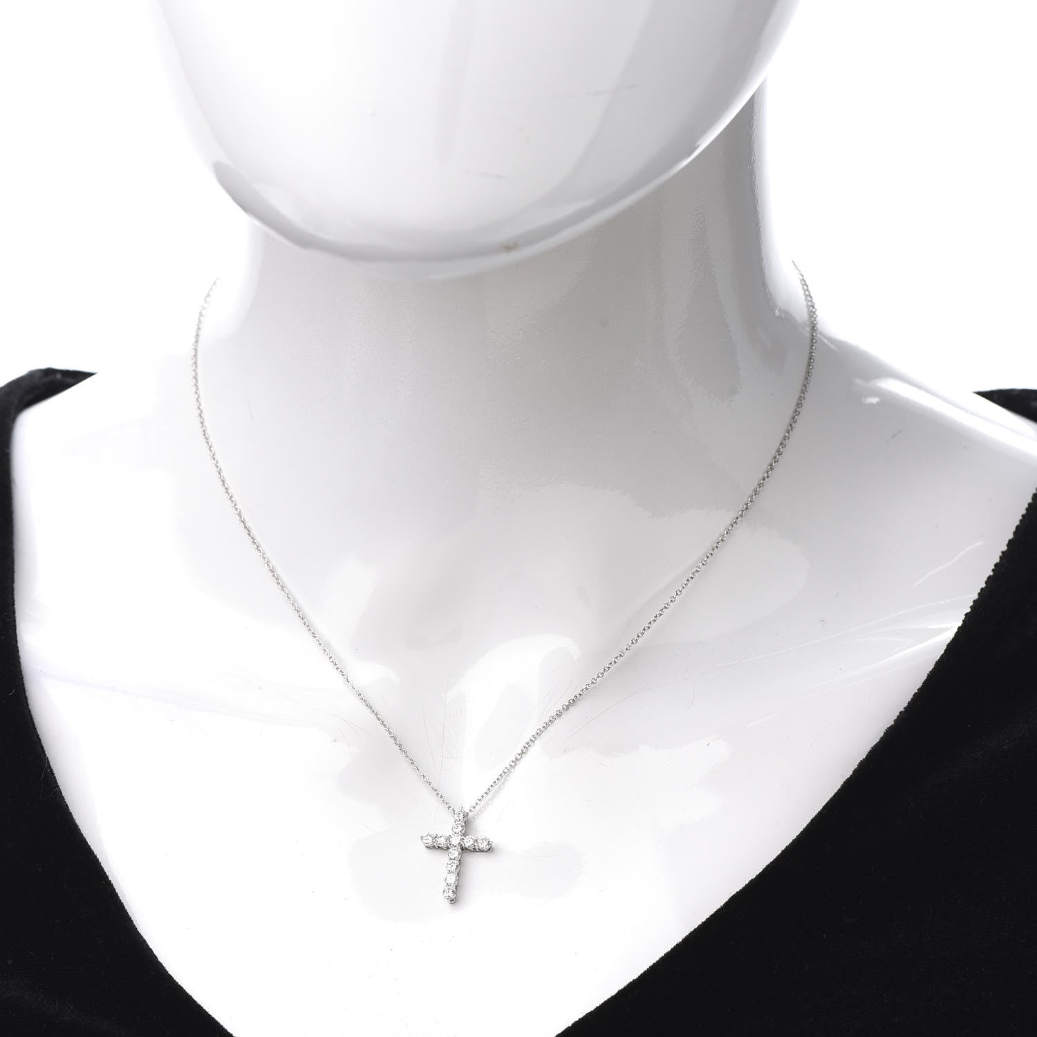 Tiffany Platinum Diamond Small Cross Pendant Necklace 2 of 4