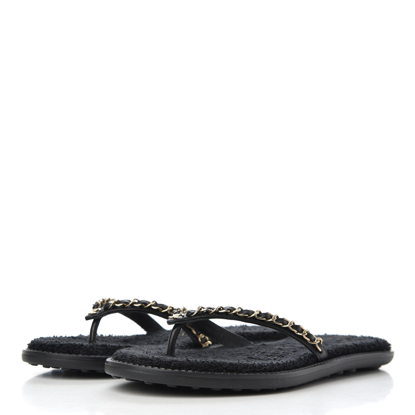 Lambskin CC Chain Thong Sandals 38 Black