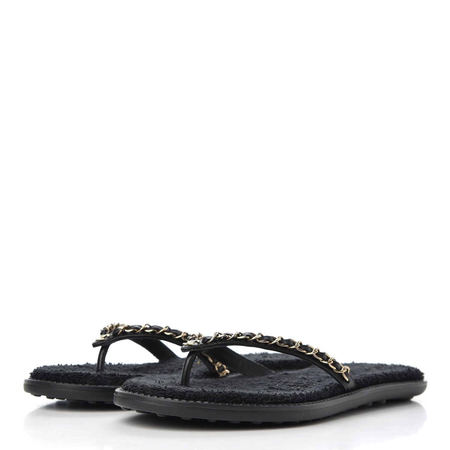 Chanel Lambskin CC Chain Thong Sandals 38 Black 3 of 9