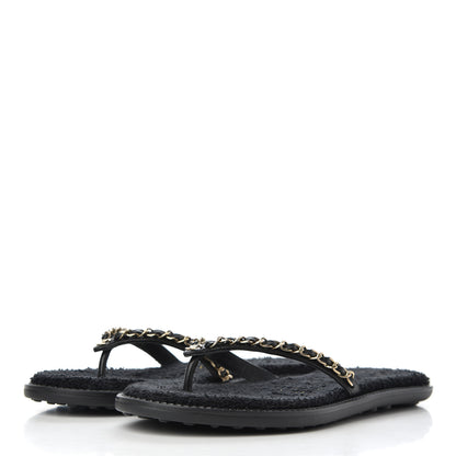 Chanel Lambskin CC Chain Thong Sandals 38 Black 3 of 9