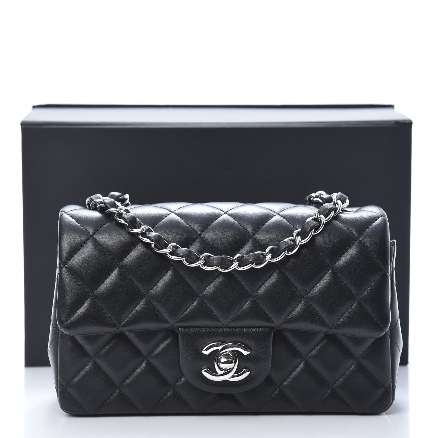 Lambskin Quilted Mini Rectangular Flap Black