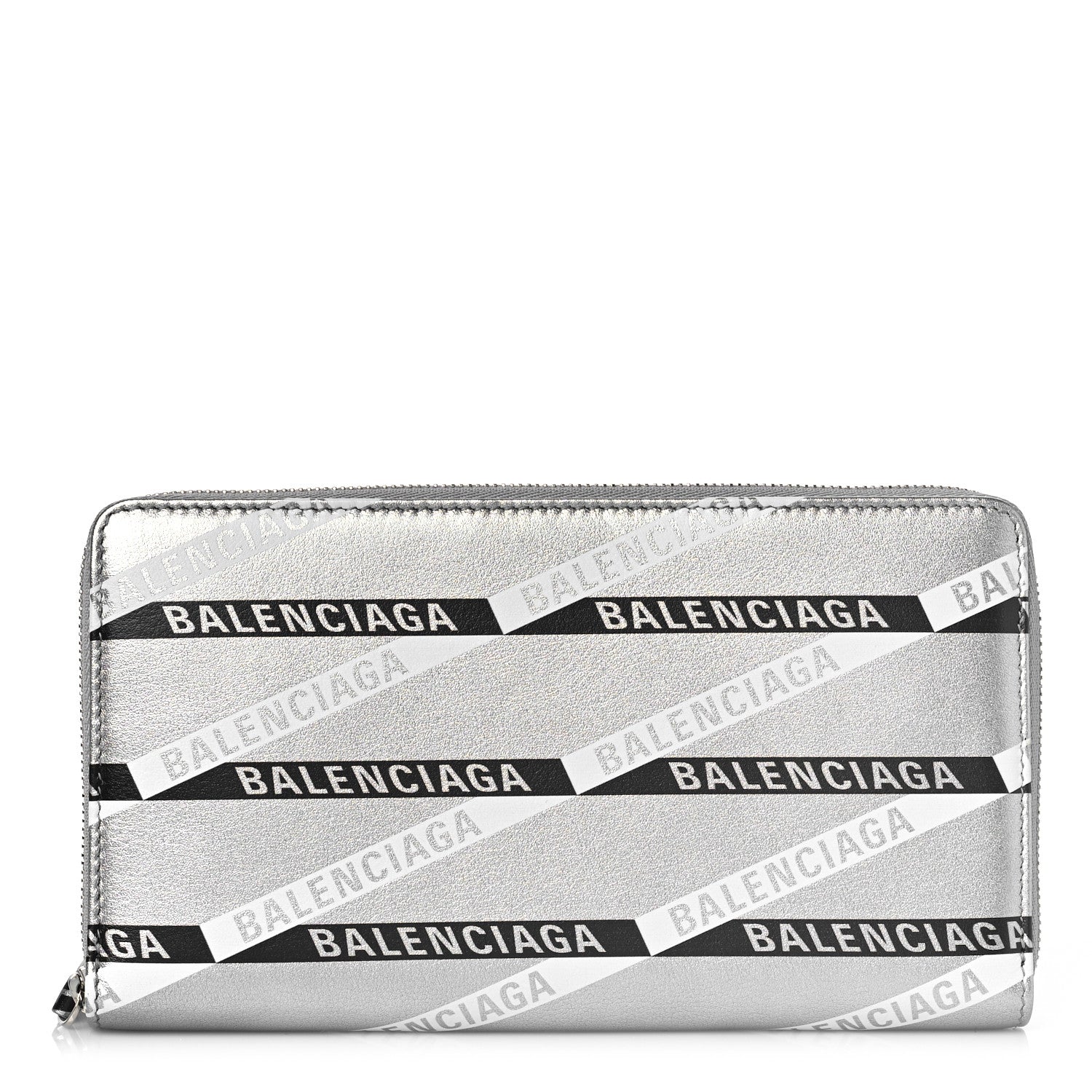 Balenciaga Metallic Calfskin Losange Monogram Everyday Continental Zip Around Wallet Silver Black White 1 of 8