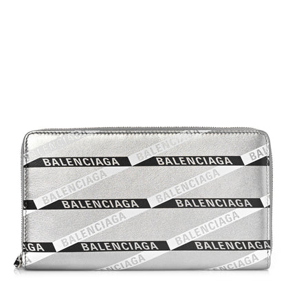 Balenciaga Metallic Calfskin Losange Monogram Everyday Continental Zip Around Wallet Silver Black White 1 of 8