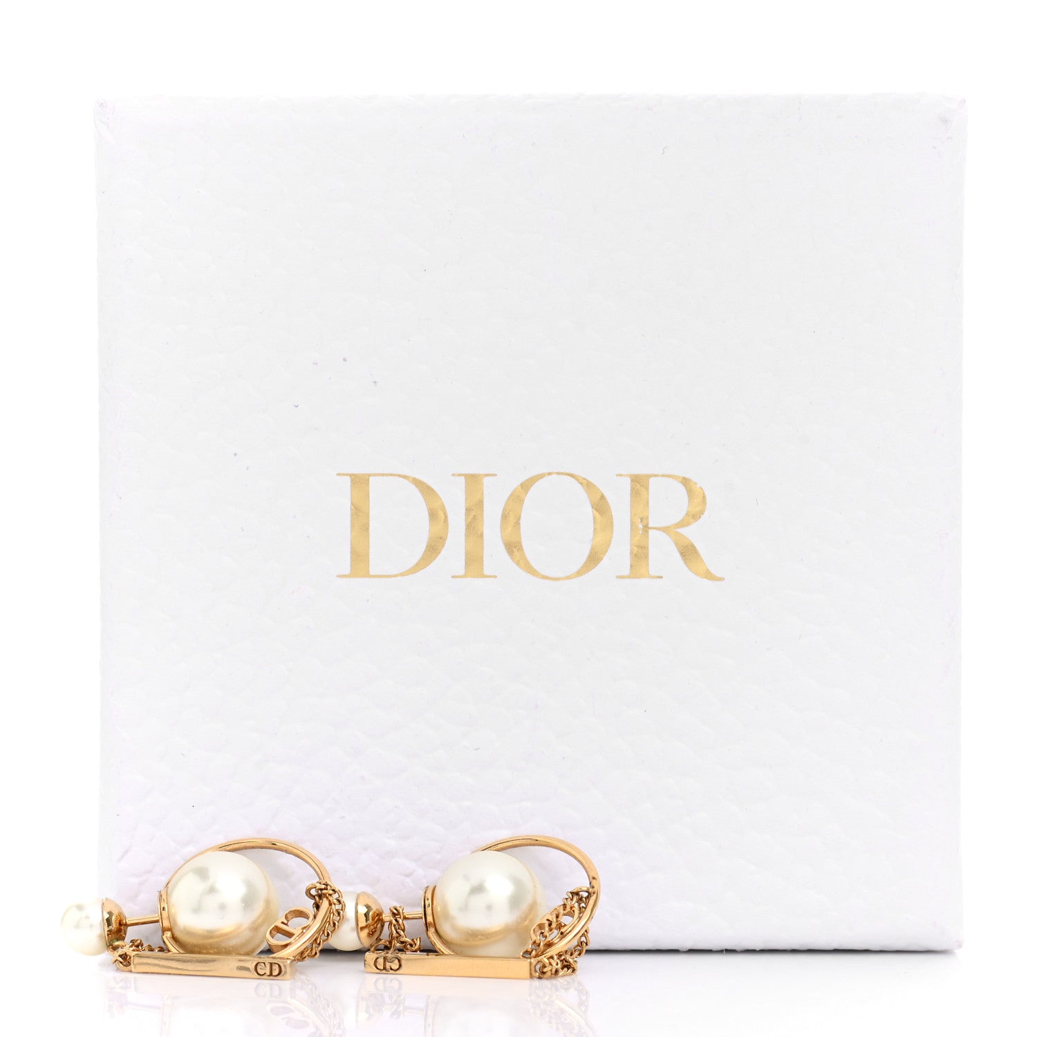 Christian Dior Pearl Tribales Dangle Chain Earrings Gold 5 of 5