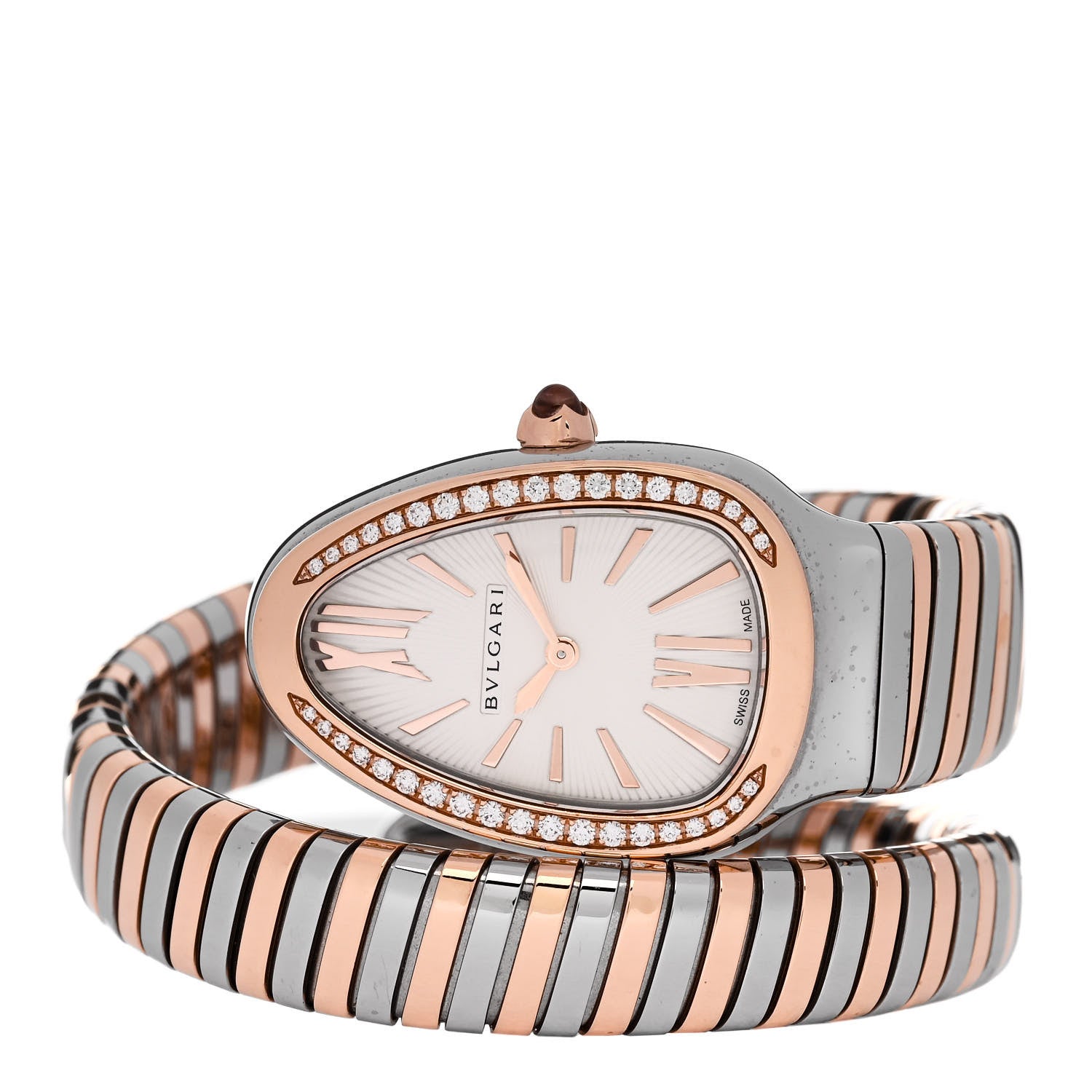 Bulgari Stainless Steel 18K Rose Gold Diamond Bezel 35mm Serpenti Tubogas Quartz Watch 2 of 5