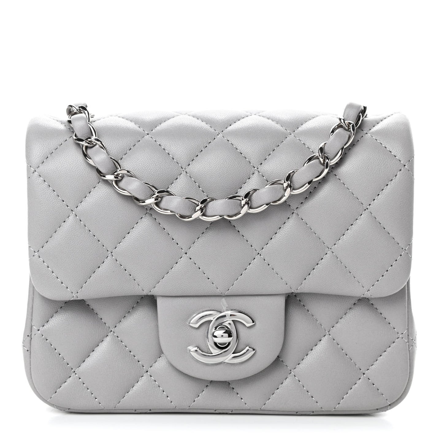 Lambskin Quilted Mini Square Flap Light Grey