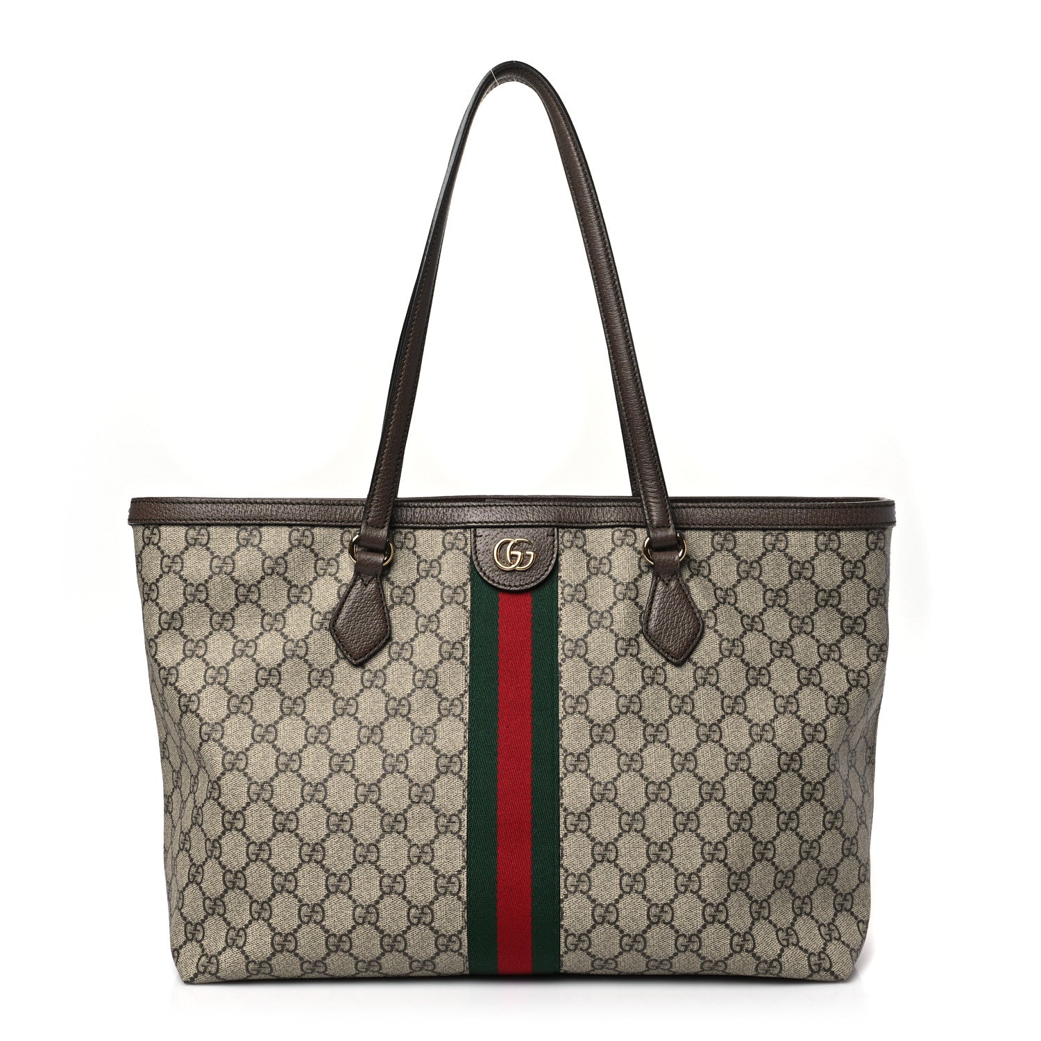 Gucci GG Supreme Monogram Textured Calfskin Web Medium Ophidia Shopping Tote Beige Ebony New Acero 1 of 10