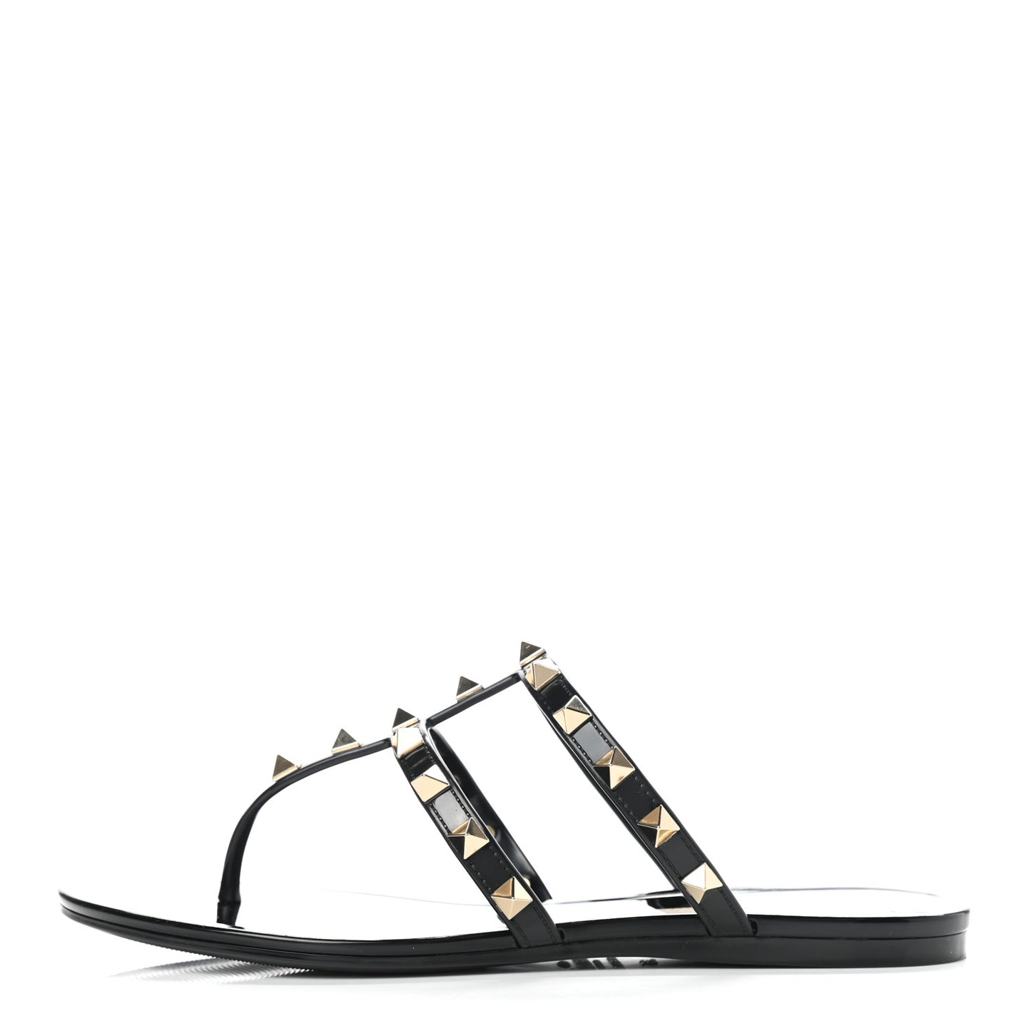 PVC Jelly Rockstud Caged Flat Thong Sandals 35 Black