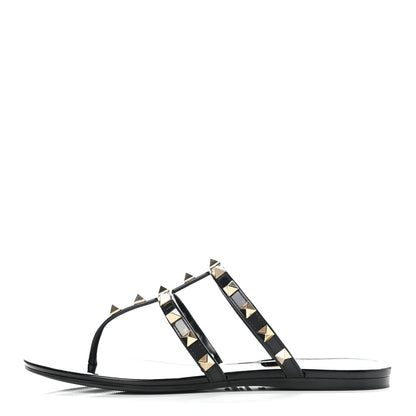 Valentino Garavani PVC Jelly Rockstud Caged Flat Thong Sandals 35 Black 1 of 7
