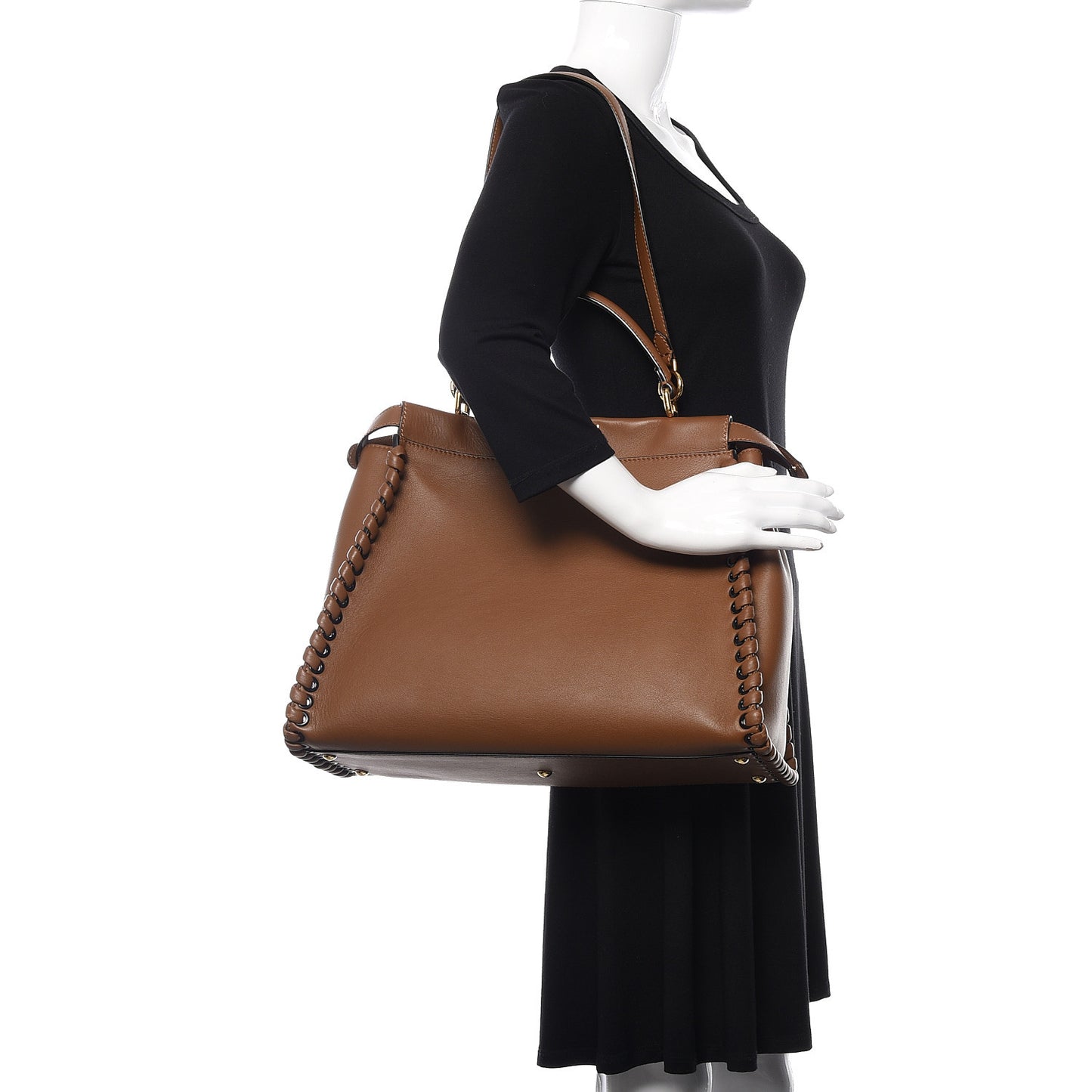 Calfskin Lace Up Large Peekaboo Iconic Satchel Cognac