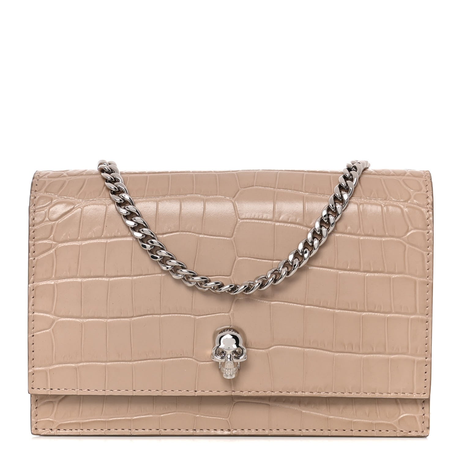 Alexander McQueen Calfskin Crocodile Embossed Skull Mini Crossbody Bag Beige 1 of 10