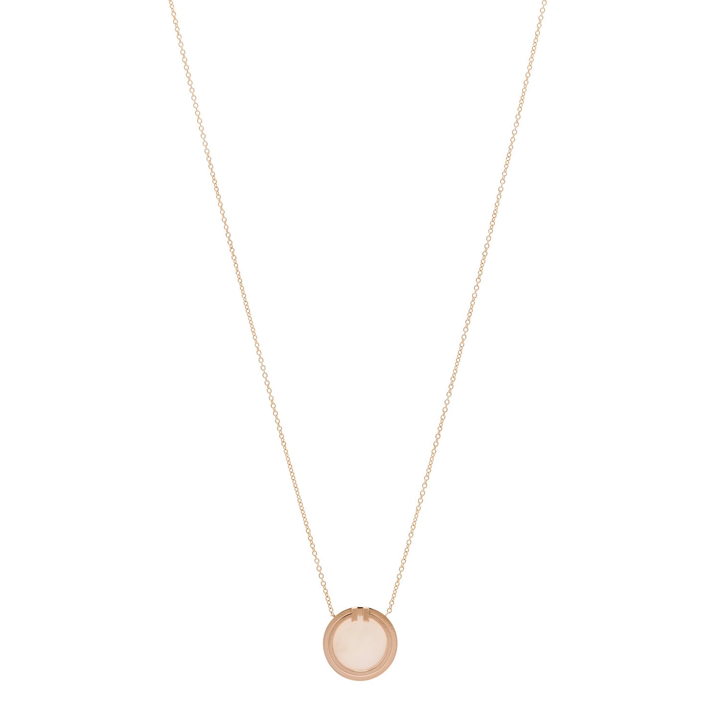 18K Rose Gold Mother of Pearl T Circle Pendant Necklace