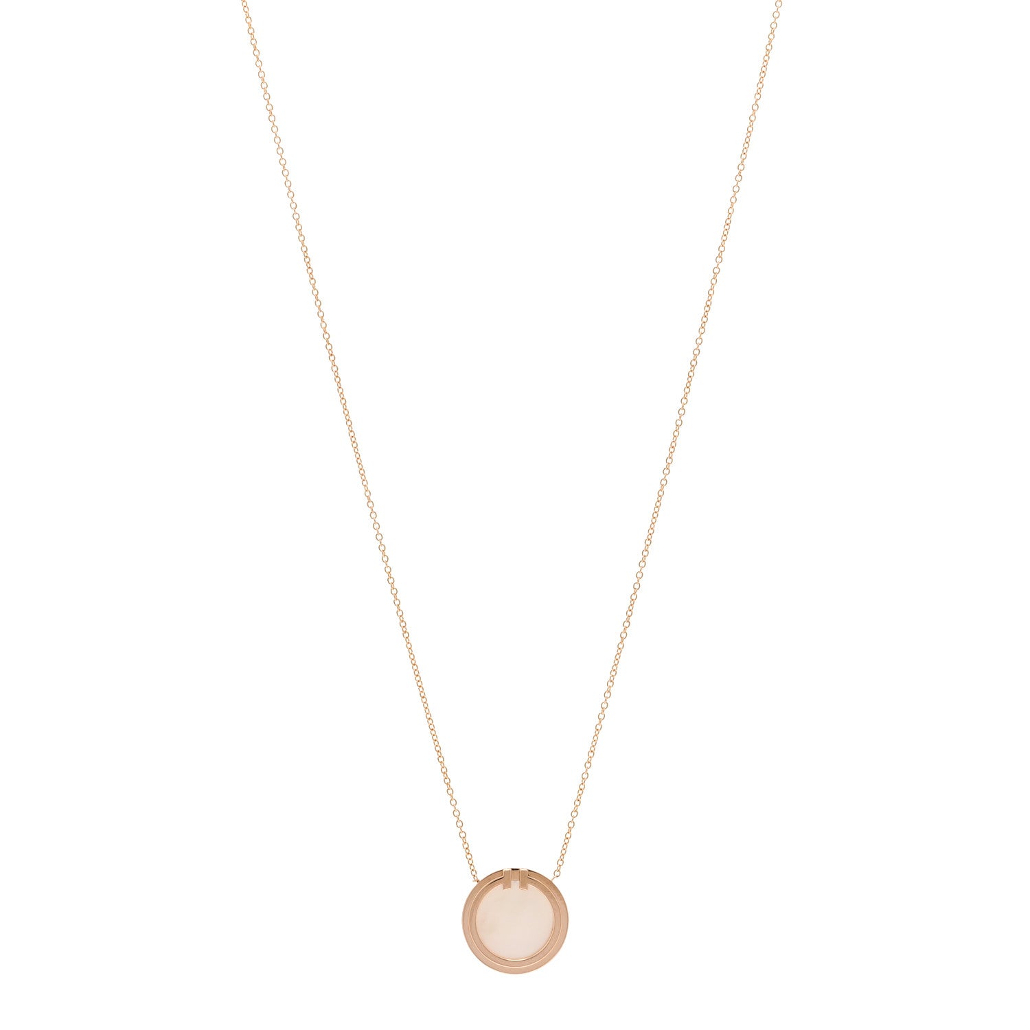 Tiffany 18K Rose Gold Mother of Pearl T Circle Pendant Necklace 1 of 5