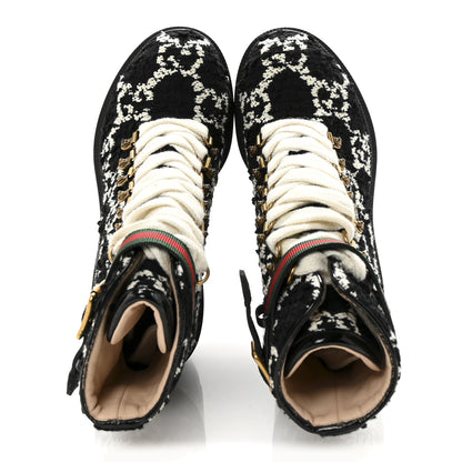 Gucci Tweed GG Monogram Lace Up Combat Ankle Boots 35.5 Black 2 of 9