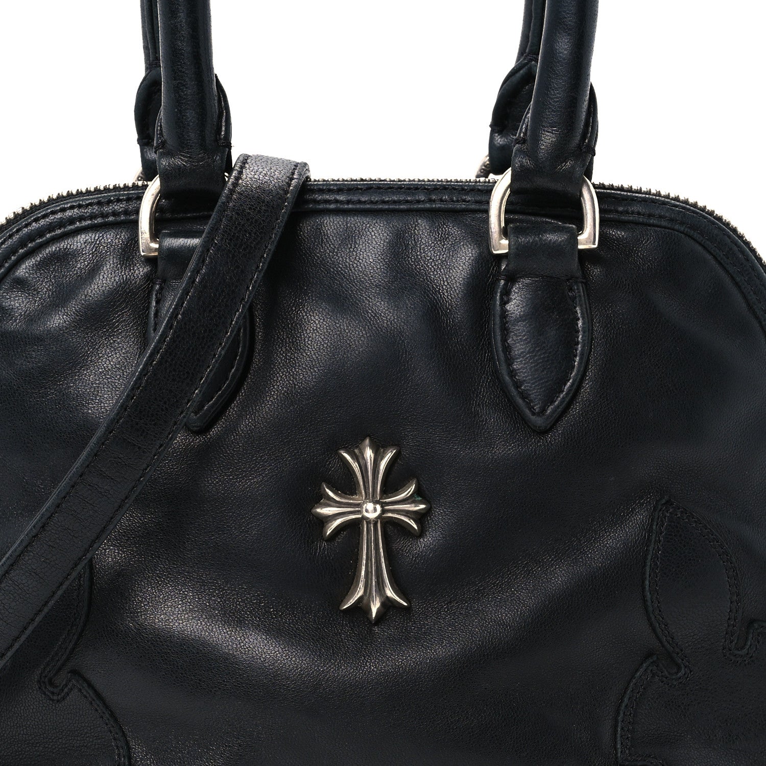 Chrome Hearts Calfskin Cross Embellished Slouchy Mo Black 7 of 9