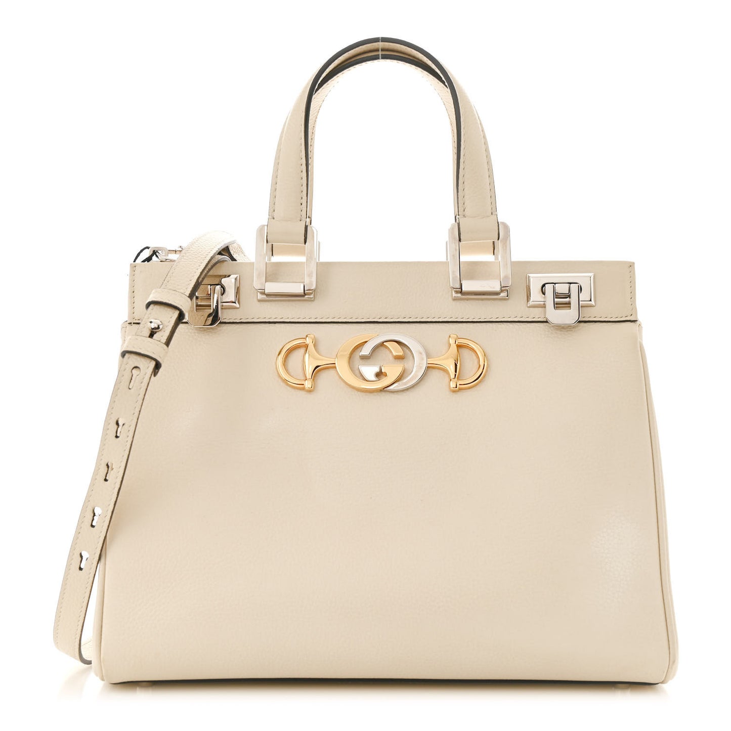 Grainy Calfskin Small Zumi Top Handle Bag Mystic White