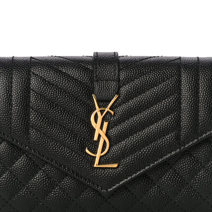 Saint Laurent Grain De Poudre Textured Mixed Matelasse Triquilt Small Monogram Envelope Wallet Black 7 of 10