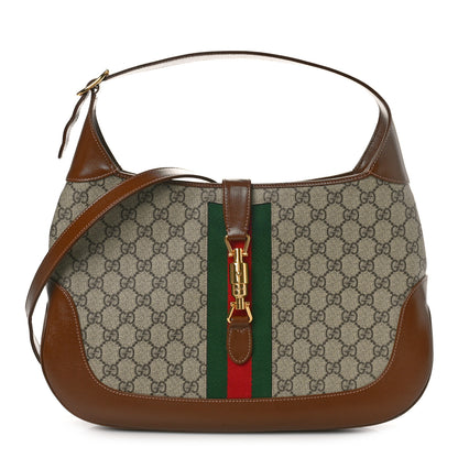 Gucci GG Supreme Monogram Azalea Calfskin Web Medium Jackie 1961 Hobo Beige Ebony Brown Sugar 1 of 11