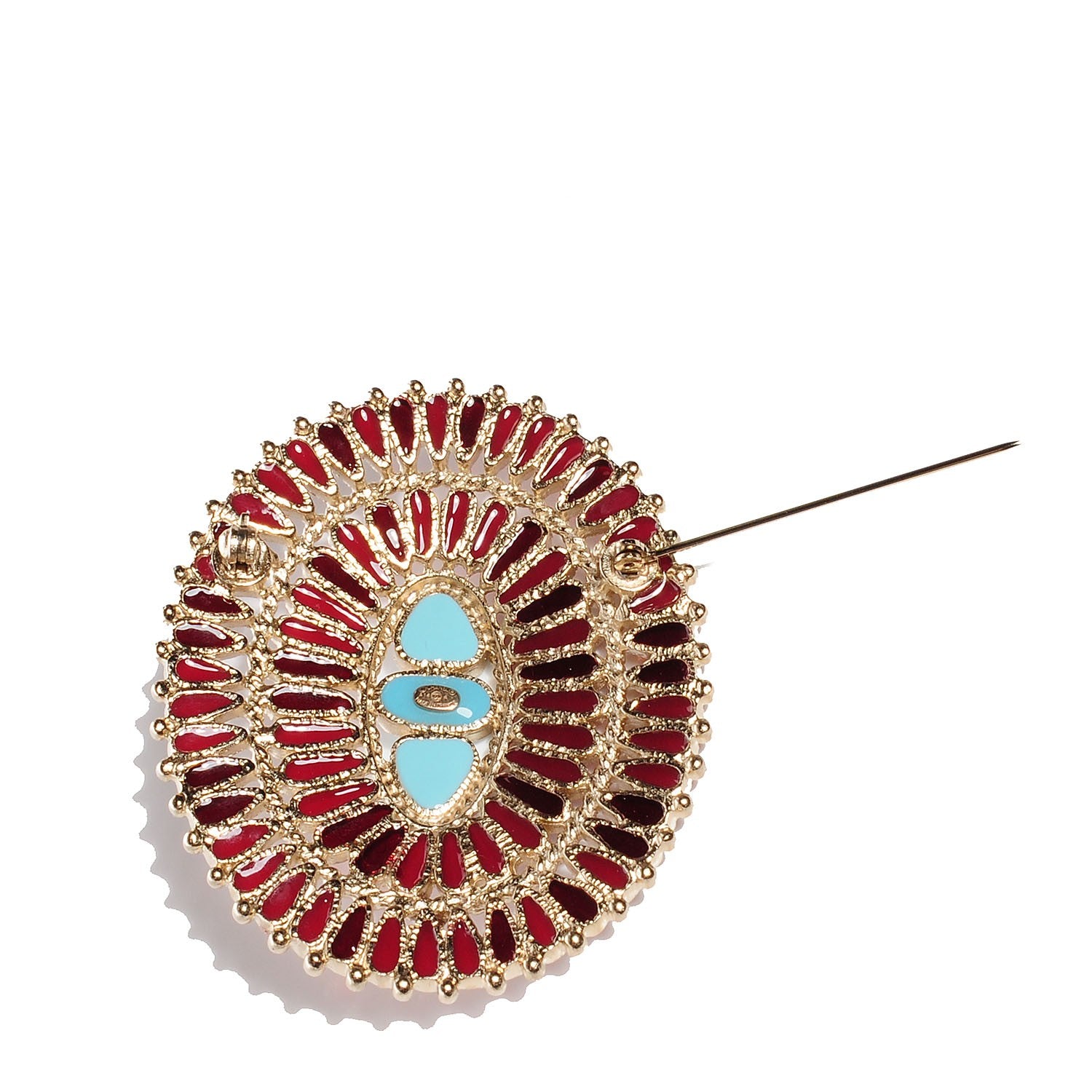 Chanel Turquoise Stone Oval Brooch 3 of 5