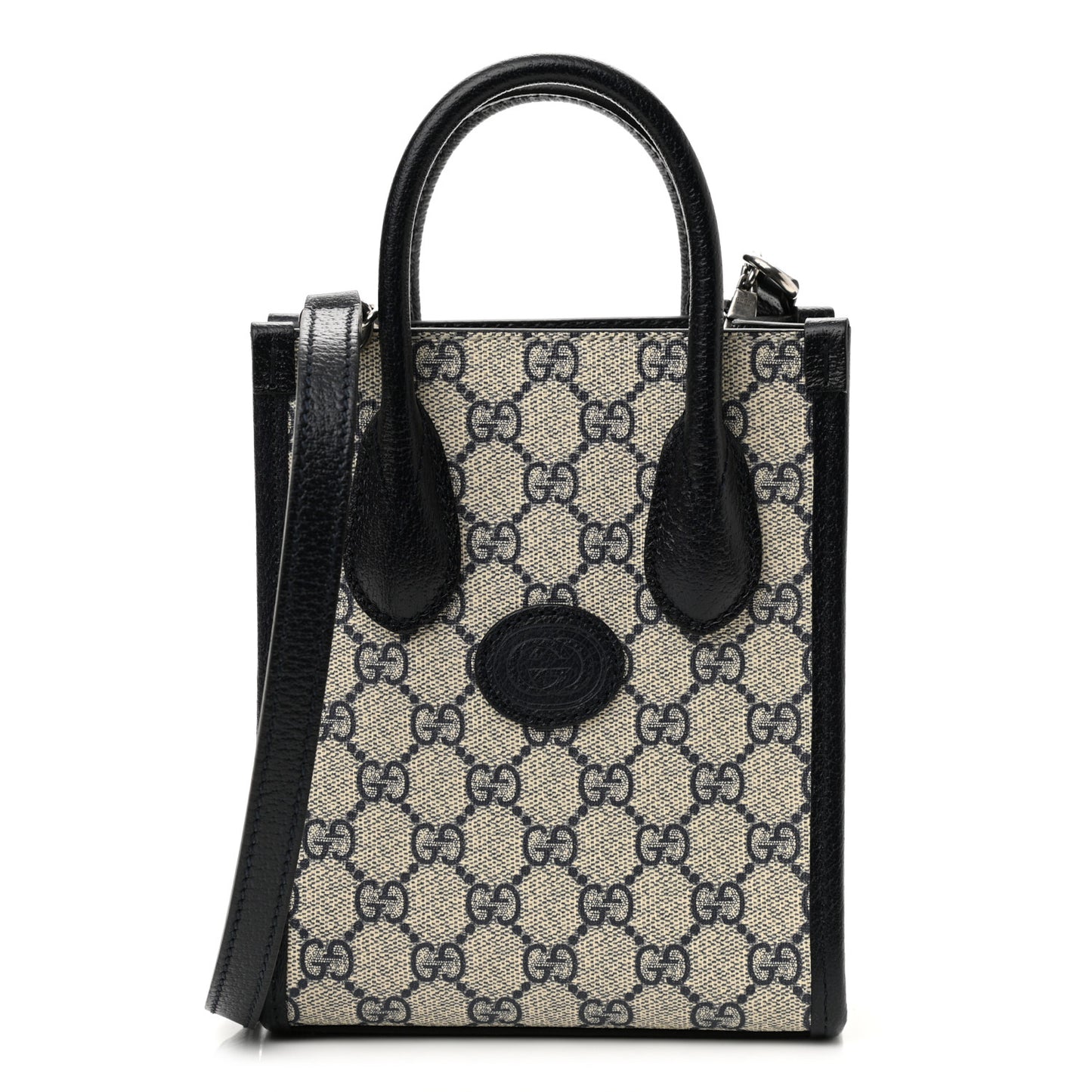 GG Supreme Monogram Textured Dollar Calfskin Mini Retro Interlocking G Tote Bag Beige Blue