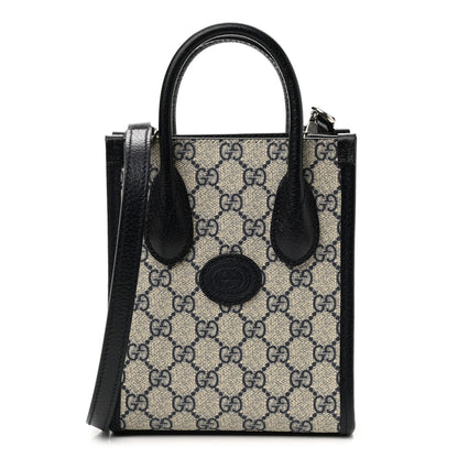 Gucci GG Supreme Monogram Textured Dollar Calfskin Mini Retro Interlocking G Tote Bag Beige Blue 1 of 8