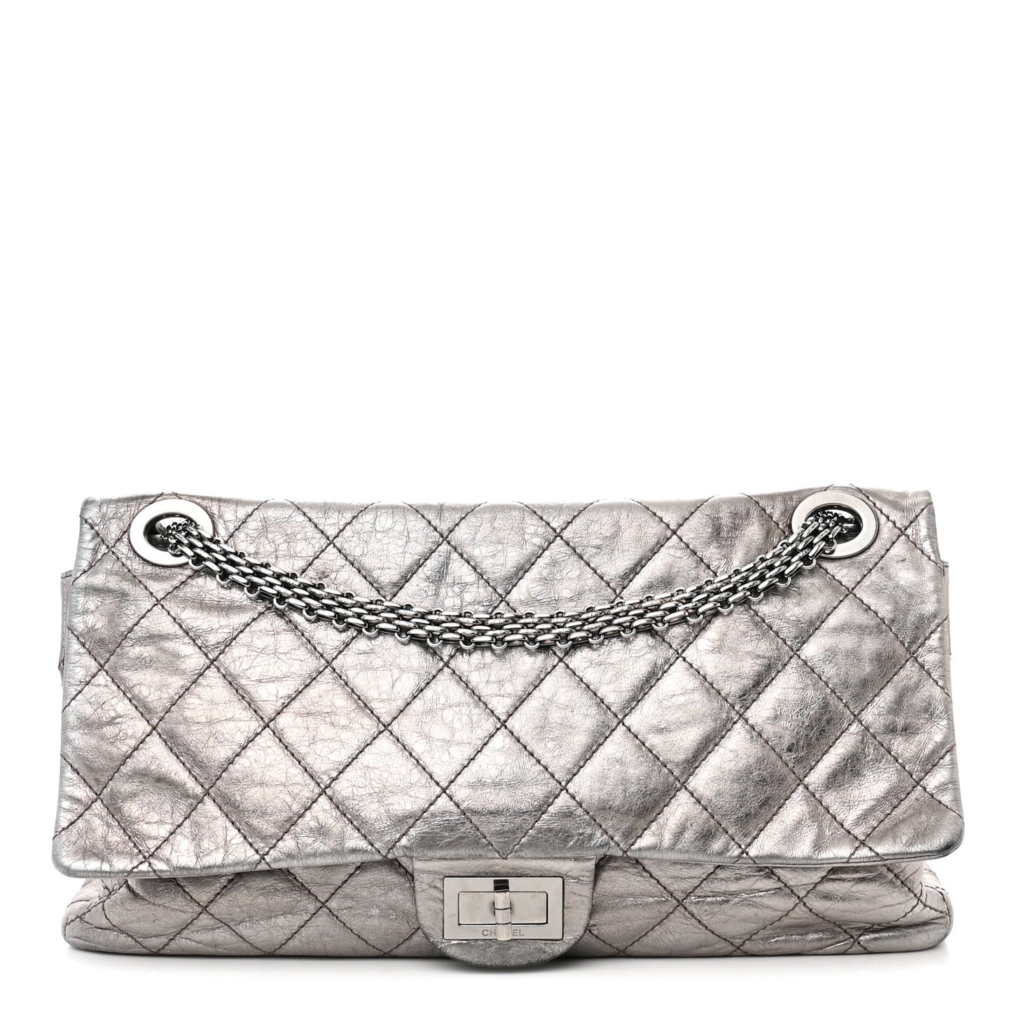 Metallic Aged Calfskin Quilted 2.55 Reissue 227 Flap Silver