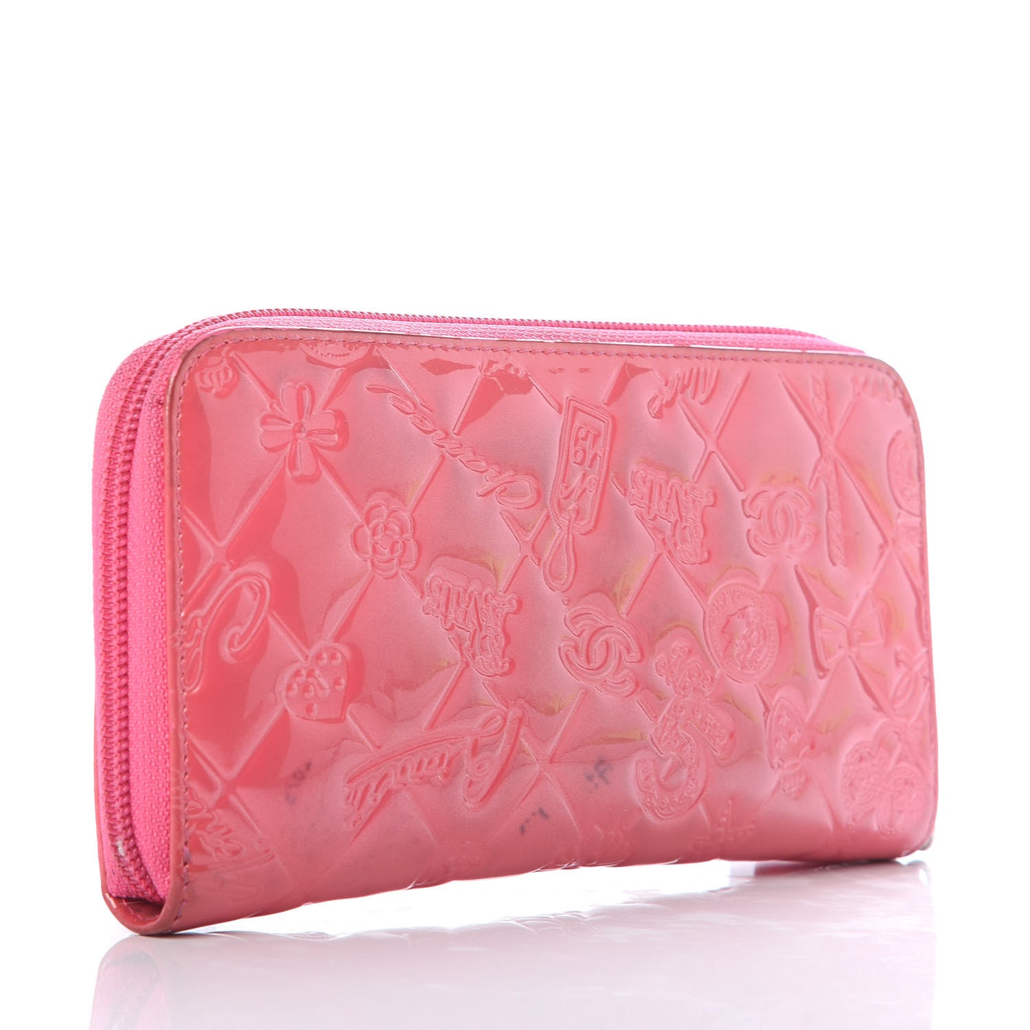 Chanel Patent Calfskin Lucky Symbols Zip Around Wallet Fuchsia 3 of 11